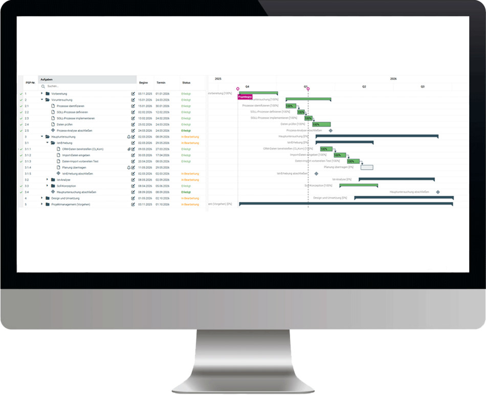 Gantt-Diagramm in ibo netProject am Bildschirm