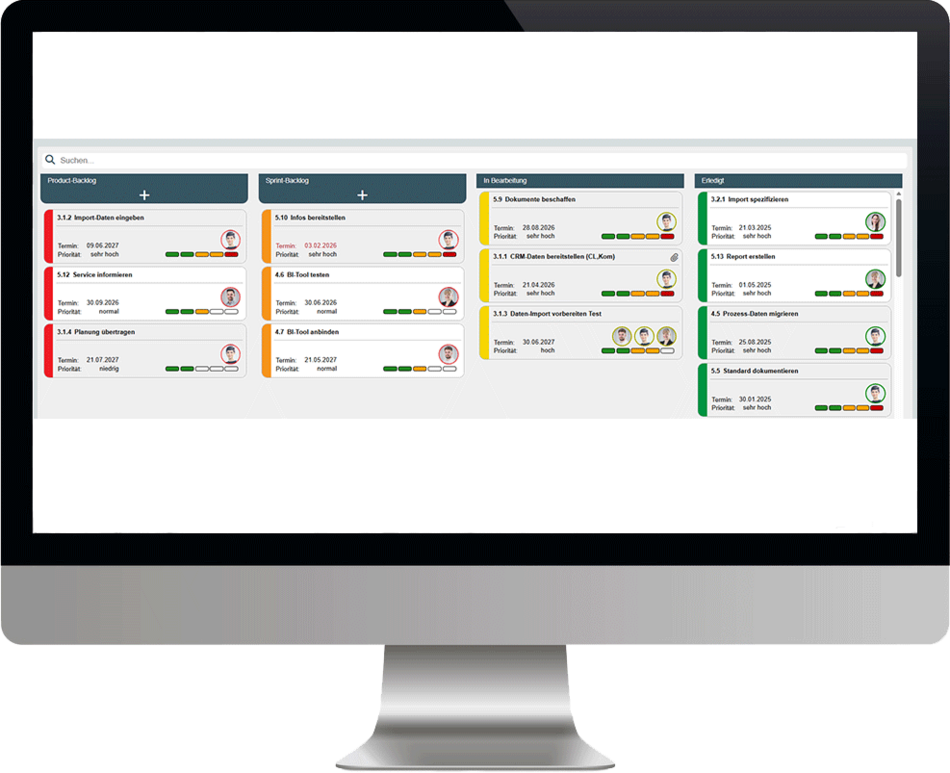Kanban-Board in ibo netProject am Bildschirm