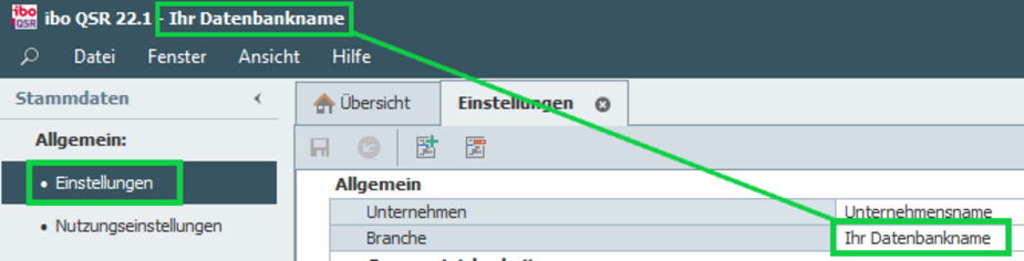 ibo QSR: Info-Feld Branche in den Stammdaten-Einstellungen